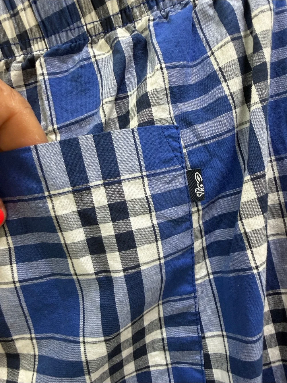 Psycho Bunny Blue Plaid Men’s Jogger Lounge Pants with Pink Logo